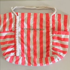 Victoria’s Secret Orange and White Striped Cotton Large Tote Bag